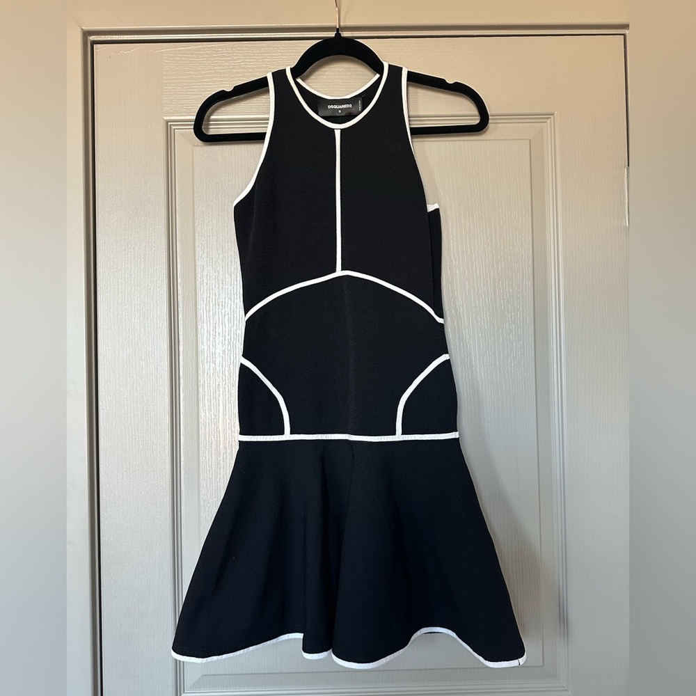 Dsquared2 Black White Piped Fit & Flare Dress Sz S Made in Italy - Picture 4 of 15